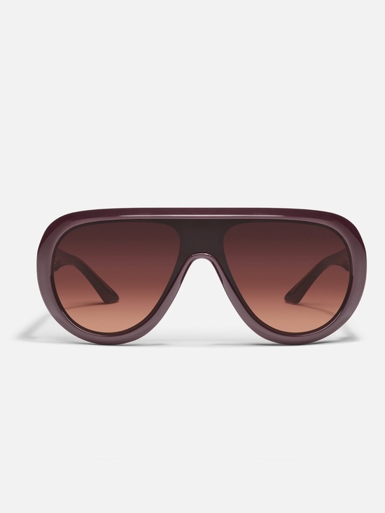 Quay Australia Accessories - Quay Set List Aviator/Shield Sunglasses - Purple Frame, Dark Brown Camel Lens